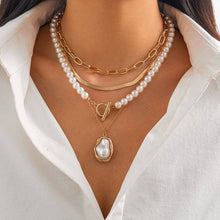 Load image into Gallery viewer, PEARL CHARM MULTILAYER PEARL GOLD MIX  NECKLACE  | 40NK9458
