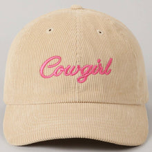 Load image into Gallery viewer, Cowgirl Text Solid Color Corduroy Baseball Cap