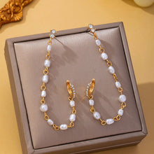 Load image into Gallery viewer, Pearl Chain Double Piercing Drop Earrings