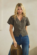 Load image into Gallery viewer, Leopard short sleeve denim top