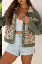 Load image into Gallery viewer, Floral Ribbed Corduroy Patchwork Shirt Jacket: Sage Green / L