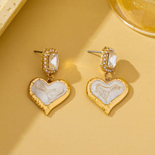 Load image into Gallery viewer, Marbled Enamel Heart Crystal Drop Earrings | 80E62347