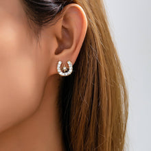 Load image into Gallery viewer, Pave Crystal Horseshoe Star Stud Earrings