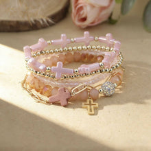 Load image into Gallery viewer, Cross Charm Mixed Beaded Bracelet Set