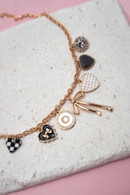 Load image into Gallery viewer, CHARM NECKLACE-BOW CHECKER HEART RHINESTONE