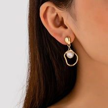 Load image into Gallery viewer, Abstract Molten Gold Pearl Drop Earrings