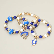 Load image into Gallery viewer, 3PCS - Game Day Football Helmet Charm Beaded Stretch Multi Layered Bracelets