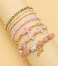 Load image into Gallery viewer, Cross Charm Mixed Beaded Bracelet Set