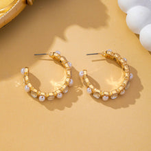 Load image into Gallery viewer, Alternating Pearl and Rhinestone Hoop Earrings