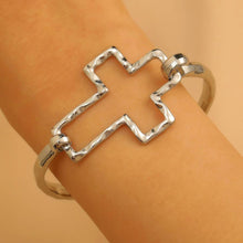 Load image into Gallery viewer, Hammered Open Cross Bangle - Silver or Gold