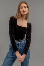 Load image into Gallery viewer, VELVET SQUARE NECK LONG SLEEVE CORSET CROP TOP