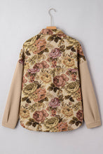 Load image into Gallery viewer, Floral Waffle Knit Patchwork Chest Pocket Buttoned Jacket: Khaki / XL