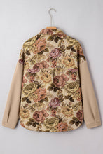 Load image into Gallery viewer, Floral Waffle Knit Patchwork Chest Pocket Buttoned Jacket: Khaki / M