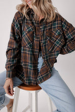 Load image into Gallery viewer, Plaid Chest Pockets Buttoned Shirt Jacket: Brown / L