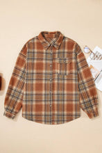Load image into Gallery viewer, Plus Size Plaid Flap Pocket Buttoned Shacket: Brown / 3X