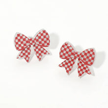 Load image into Gallery viewer, Game Day Checkerboard Bow Stud Earrings