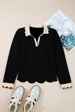 Load image into Gallery viewer, Colorblock Scallop Trim Long Sleeve Collared Top