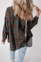 Load image into Gallery viewer, Plaid Chest Pockets Buttoned Shirt Jacket: Brown / L