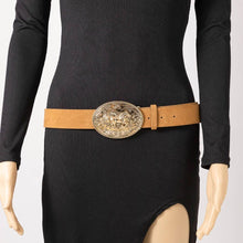 Load image into Gallery viewer, Suede Large Western Horse Medallion Buckle Belt