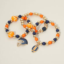 Load image into Gallery viewer, 3PCS - Game Day Football Helmet Charm Beaded Stretch Multi Layered Bracelets