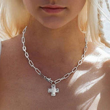 Load image into Gallery viewer, NOTABLE HAMMERED CROSS FRONT TOGGLE NECKLACE