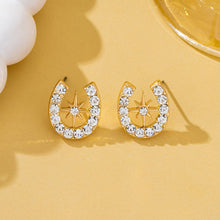 Load image into Gallery viewer, Pave Crystal Horseshoe Star Stud Earrings