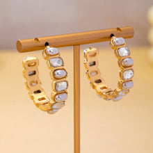 Load image into Gallery viewer, Alternating Pearl and Rhinestone Hoop Earrings