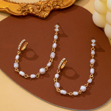 Load image into Gallery viewer, Pearl Chain Double Piercing Drop Earrings