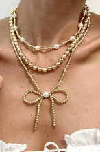 Load image into Gallery viewer, MULTILAYER BALL CHAIN BEAD PEARL BOW NECKLACE