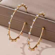 Load image into Gallery viewer, Crystal-Studded Gold Hoop Earrings