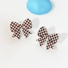 Load image into Gallery viewer, Game Day Checkerboard Bow Stud Earrings