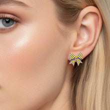 Load image into Gallery viewer, Game Day Checkerboard Bow Stud Earrings