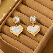 Load image into Gallery viewer, Marbled Enamel Heart Crystal Drop Earrings | 80E62347