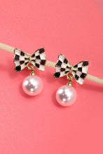 Load image into Gallery viewer, CHECKER BOW PEARL DROP EARRINGS