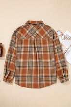 Load image into Gallery viewer, Plus Size Plaid Flap Pocket Buttoned Shacket: Brown / 3X