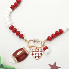Load image into Gallery viewer, Gameday Football Heart Charm Carabiner Pendant Beaded Necklace
