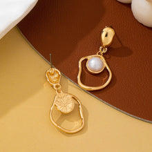 Load image into Gallery viewer, Abstract Molten Gold Pearl Drop Earrings