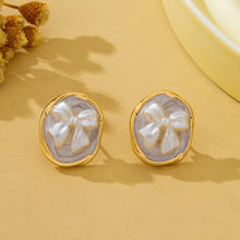 Load image into Gallery viewer, Vintage Pearlized Bow Button Stud Earrings