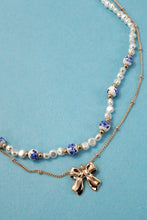 Load image into Gallery viewer, CERAMIC PORCELAIN PEARL BOW LAYER NECKLACE | 80N91555