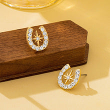 Load image into Gallery viewer, Pave Crystal Horseshoe Star Stud Earrings