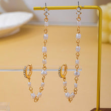 Load image into Gallery viewer, Pearl Chain Double Piercing Drop Earrings