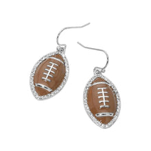 Load image into Gallery viewer, Rhinestone Trim Football Charm Drop Dangle Earrings