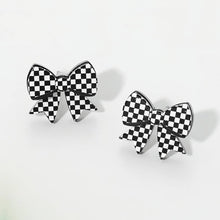Load image into Gallery viewer, Game Day Checkerboard Bow Stud Earrings