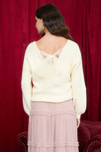 Load image into Gallery viewer, V NECK DROP SHOULDER BACK BOW TIE DETAIL SWEATER