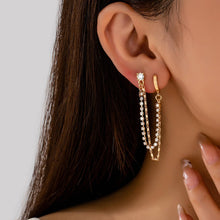 Load image into Gallery viewer, Rhinestone &amp; Gold Double Chain Drapes Drop Earrings