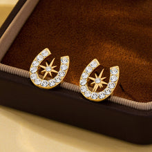 Load image into Gallery viewer, Pave Crystal Horseshoe Star Stud Earrings
