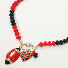 Load image into Gallery viewer, Gameday Football Heart Charm Carabiner Pendant Beaded Necklace