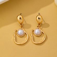 Load image into Gallery viewer, Abstract Molten Gold Pearl Drop Earrings