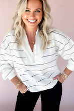 Load image into Gallery viewer, Stripe Half Zip V-Neck Top: White / M