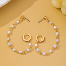 Load image into Gallery viewer, Pearl Chain Double Piercing Drop Earrings